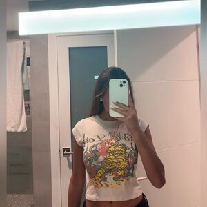 Urban Outfitters Graphic Print Tiger White T-Shirt Cropped